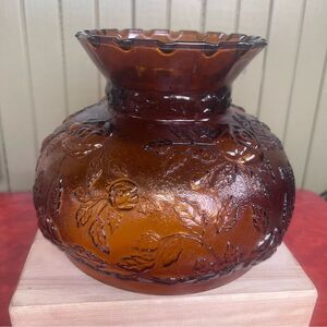 Amber Indiana Glass Vintage 70’s Lamp Shade Roses
